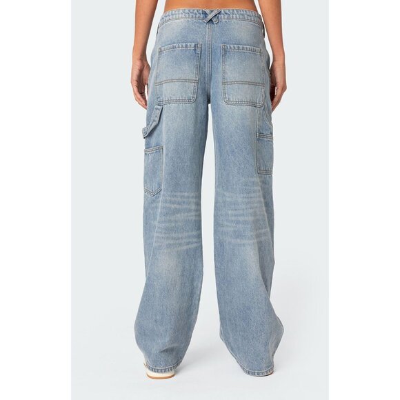 Edikted Faded Wash Low Rise Carpenter Jeans Women’s Size S - Picture 3 of 5